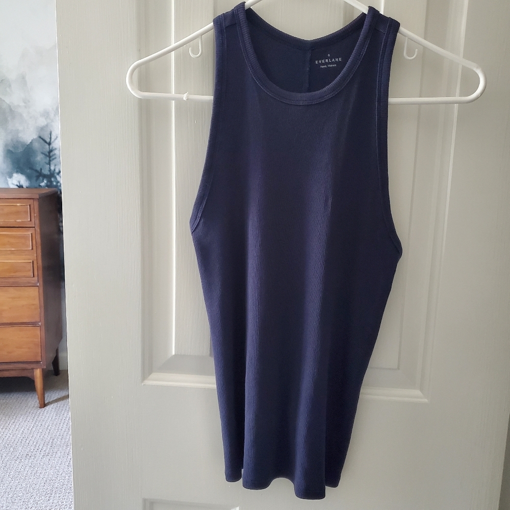 Everlane The Luxe Rib Racerback Tank, Navy (S)